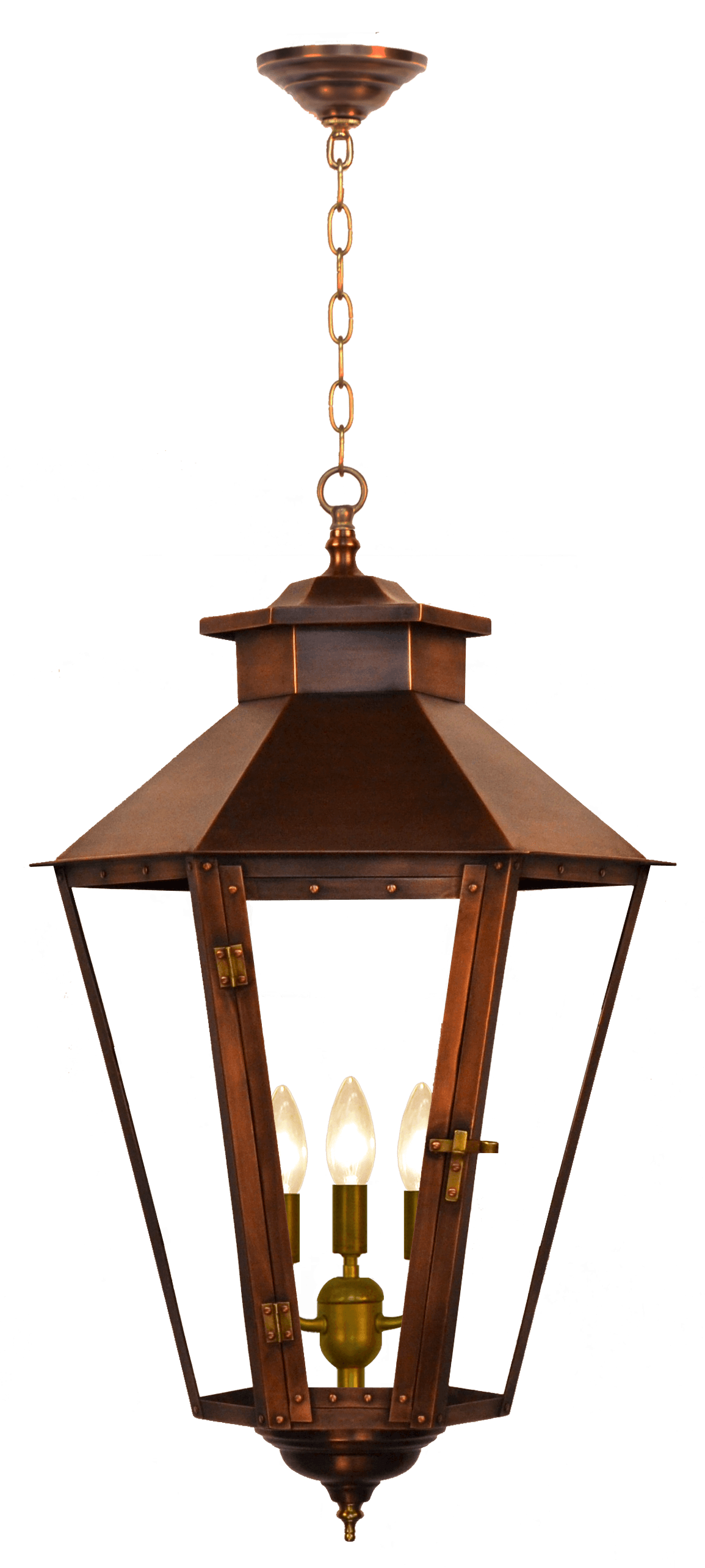 Bayou Street Ceiling Mount Electric Lantern — Antique Copper, 25.5" x 16"