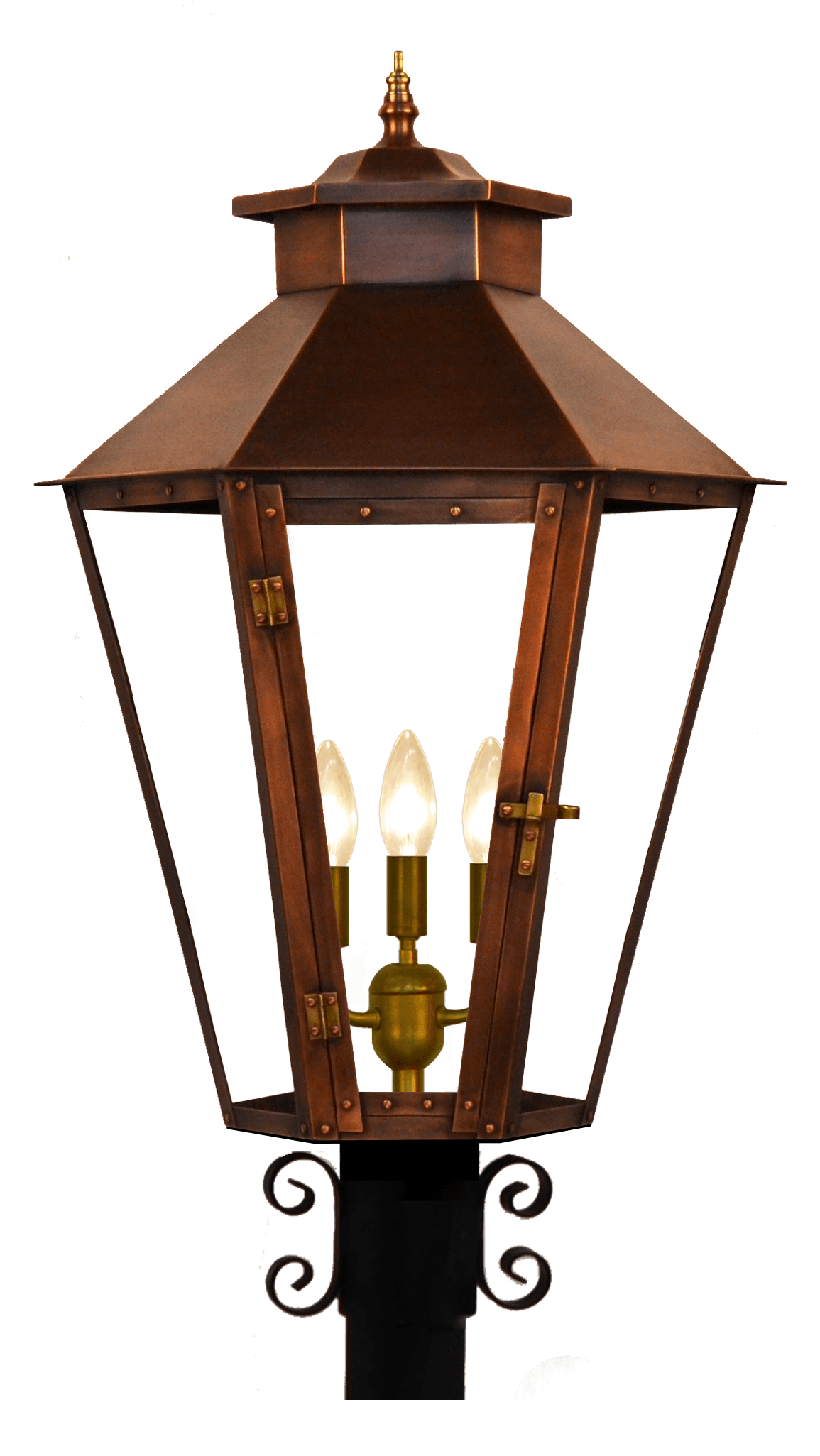 Bayou Street Post Mount Electric Lantern — Antique Copper, 30.5" x 19"